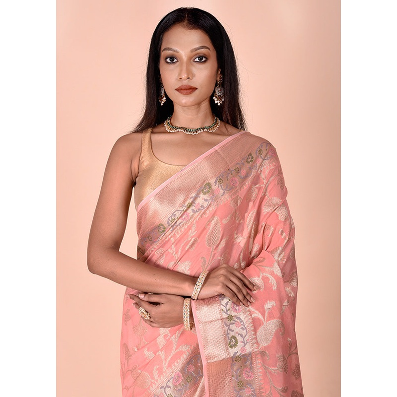 Pink Kota Cotton Saree With Blouse Piece - JD986602458