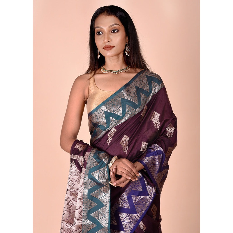 Purple Cotton Saree With Blouse Piece - JD986602456