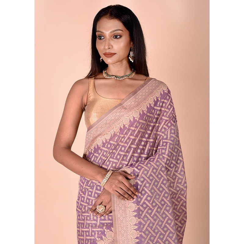 Purple Kora Silk Saree With Blouse Piece - JD986602454