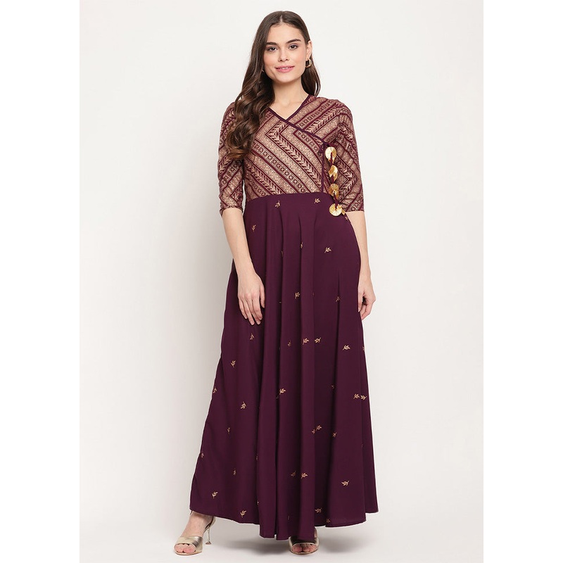 Wine Readymade Polyester Indian Dress - JD986602330