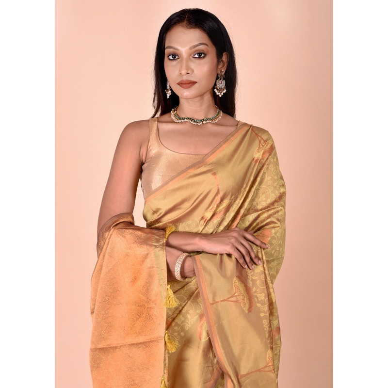 Yellow Kora Silk Saree With Blouse Piece - JD986602441