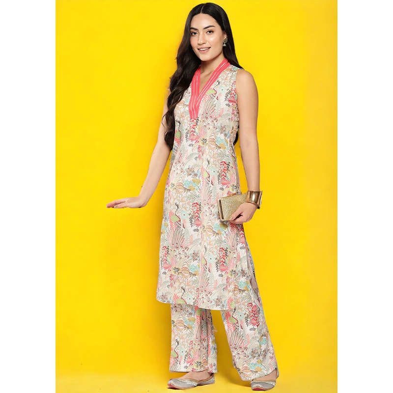 2 Pc Beige Readymade Silk Kurti Set - JD986602209