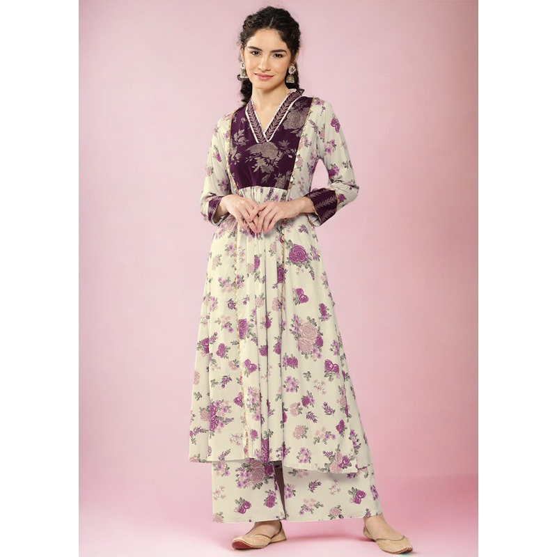 2 Pc Beige Readymade Silk Kurti Set - JD986602210