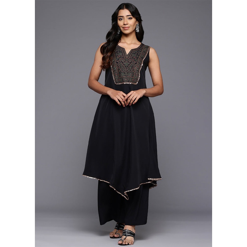 2 Pc Black Readymade Silk Kurti Set - JD986602204