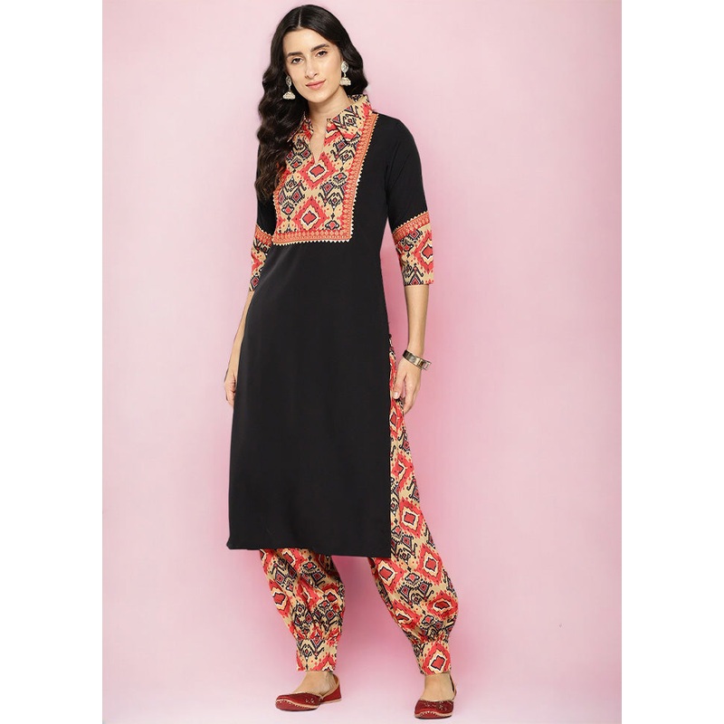 2 Pc Black Readymade Silk Kurti Set - JD986602205