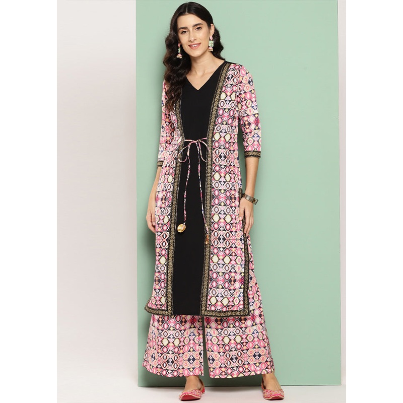 2 Pc Black Readymade Silk Kurti Set - JD986602206