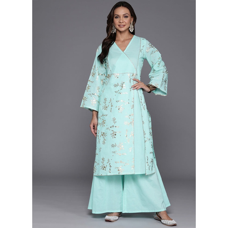 2 Pc Blue Pure Readymade Cotton Kurti Set - JD986602203