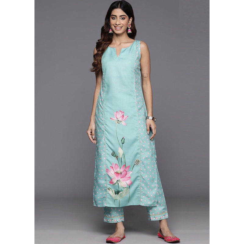2 Pc Blue Readymade Cotton Kurti Set - JD986602202
