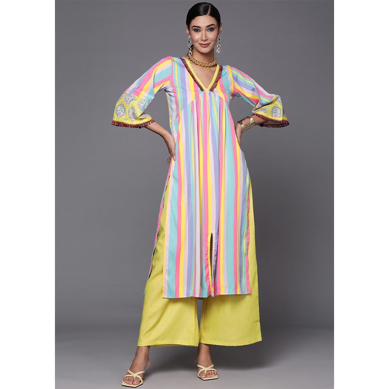 2 Pc Blue Readymade Silk Kurti Set - JD986602170