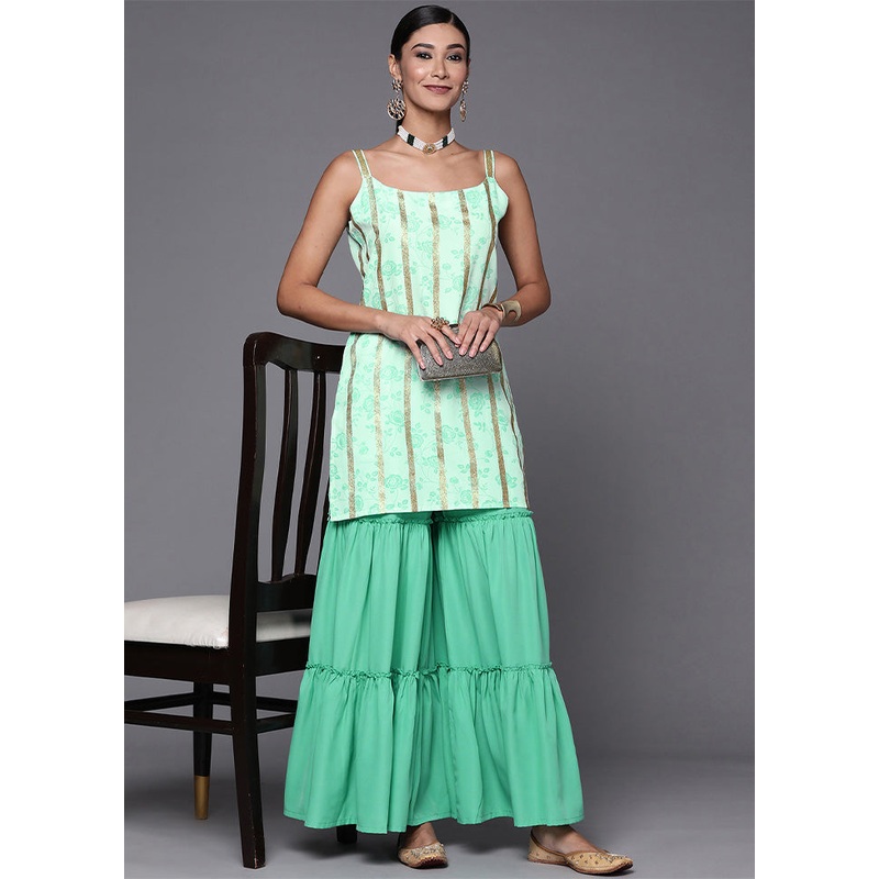 2 Pc Blue Readymade Silk Kurti Set - JD986602197
