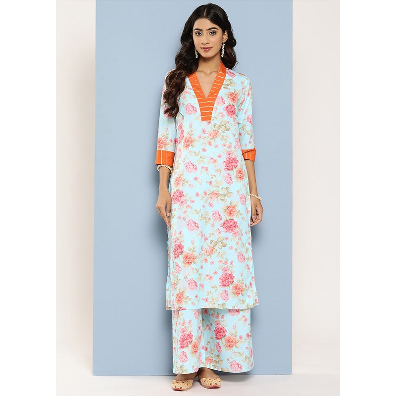 2 Pc Blue Readymade Silk Kurti Set - JD986602199
