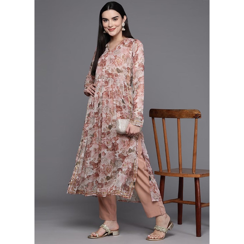 2 Pc Brown Readymade Silk Kurti Set - JD986602195