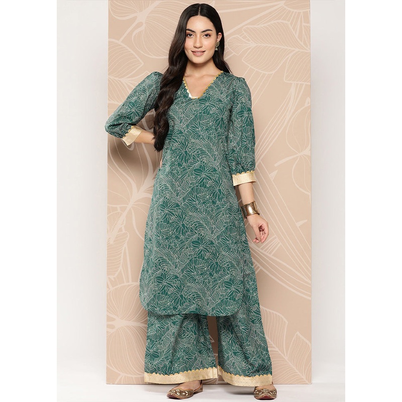 2 Pc Dark Green Readymade Silk Kurti Set - JD986602186