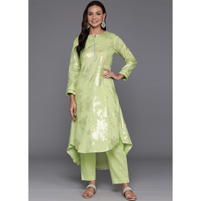 2 Pc Green Pure Readymade Cotton Kurti Set - JD986602183