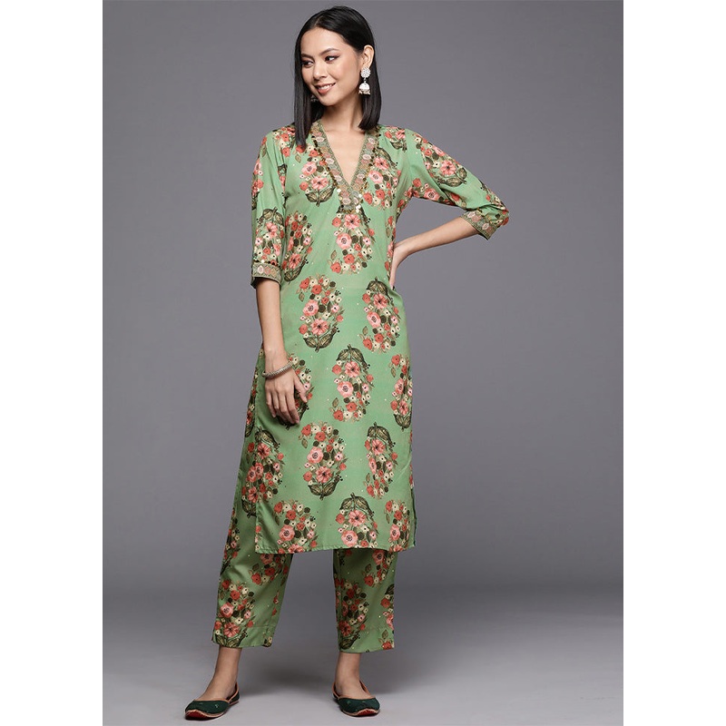 2 Pc Green Readymade Silk Kurti Set - JD986602178