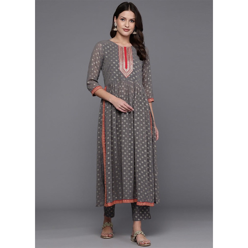 2 Pc Grey Readymade Georgette Kurti Set - JD986602175