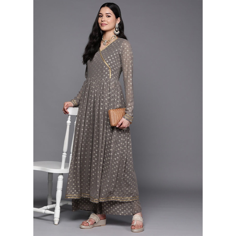 2 Pc Grey Readymade Georgette Kurti Set - JD986602176