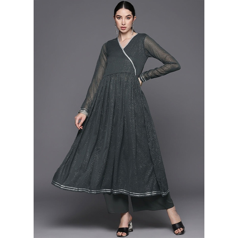 2 Pc Grey Readymade Silk Kurti Set - JD986602174