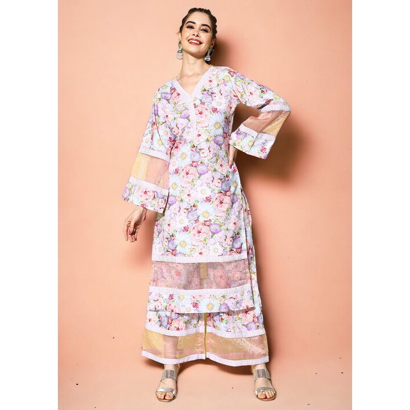2 Pc Lavender Readymade Rayon Kurti Set - JD986602173