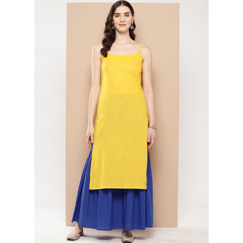 2 Pc Mustard Pure Readymade Cotton Kurti Set - JD986602166