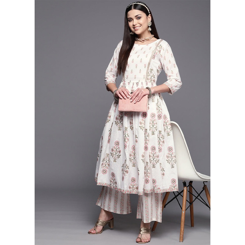 2 Pc Off White Pure Readymade Cotton Kurti Set - JD986602163