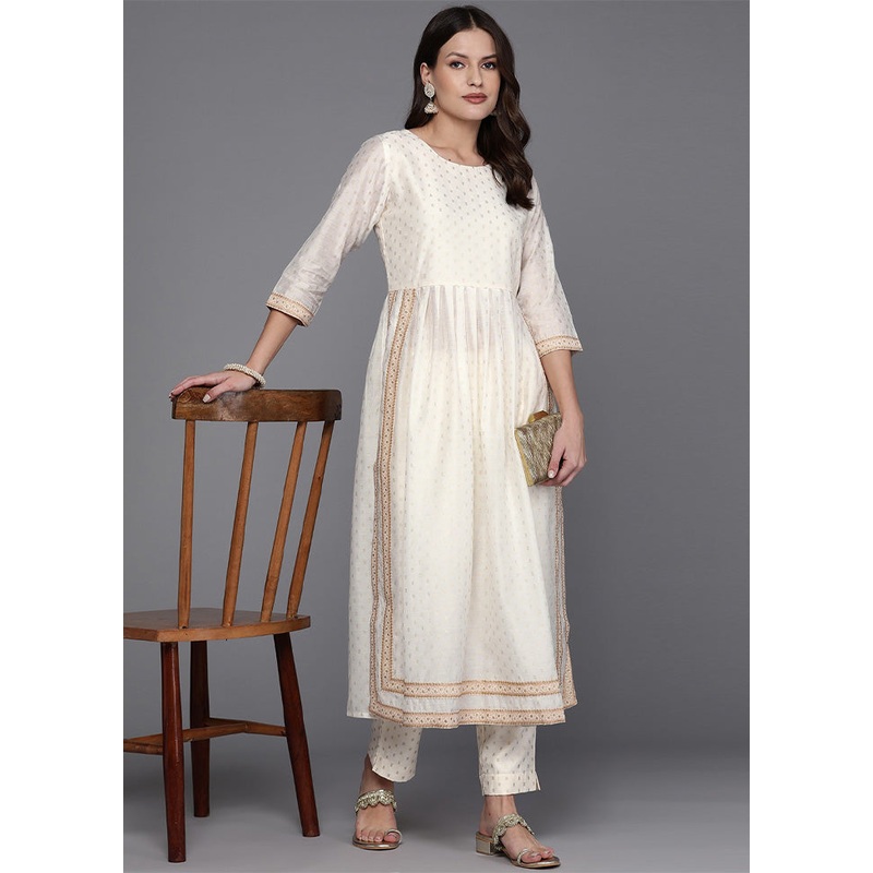 2 Pc Off White Readymade Chanderi Kurti Set - JD986602162