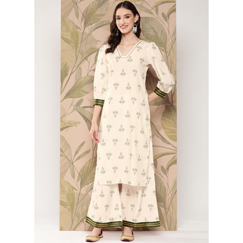 2 Pc Off White Readymade Silk Kurti Set - JD986602160