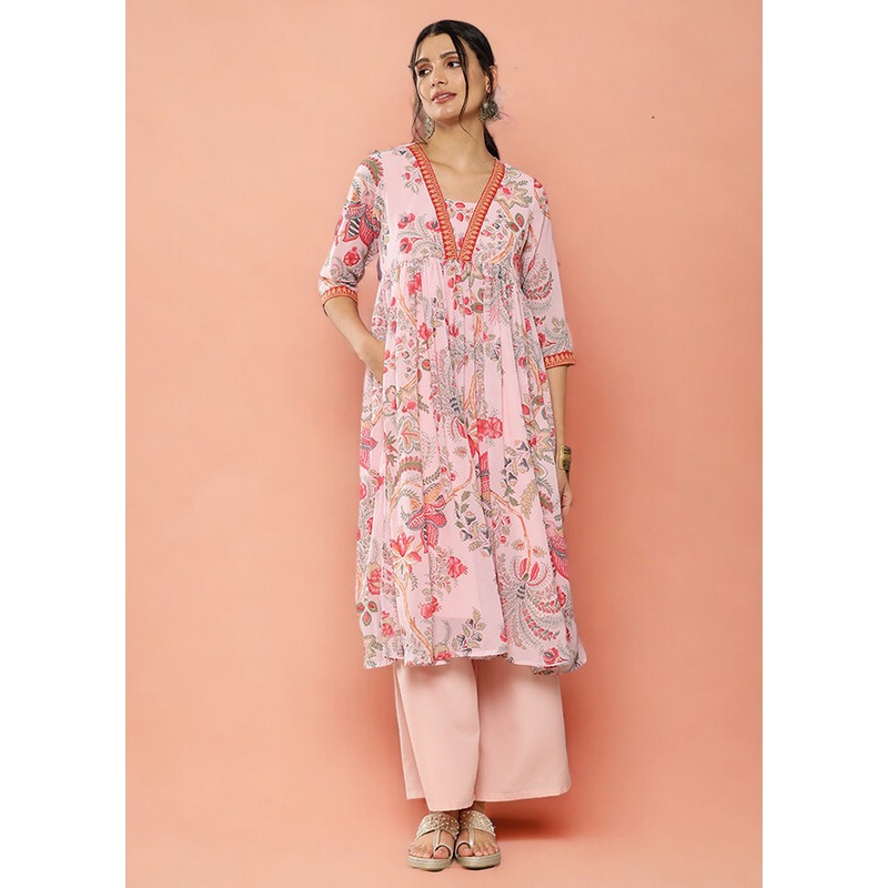 2 Pc Pink Readymade Georgette Kurti Set - JD986602157