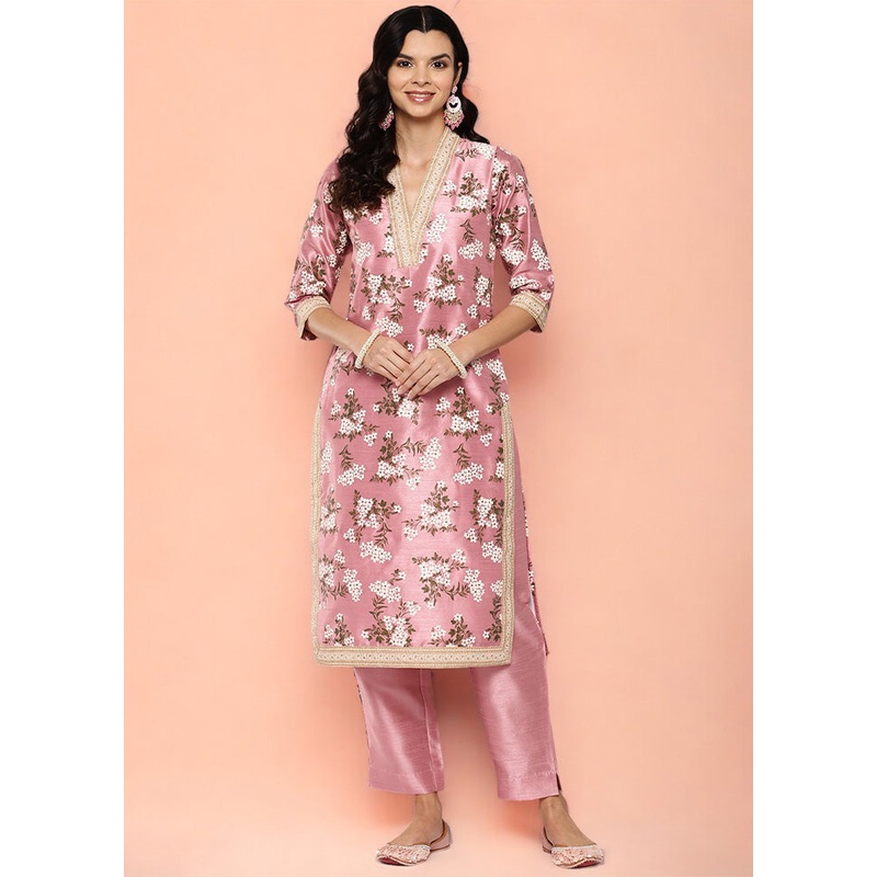 2 Pc Pink Readymade Silk Kurti Set - JD986602151