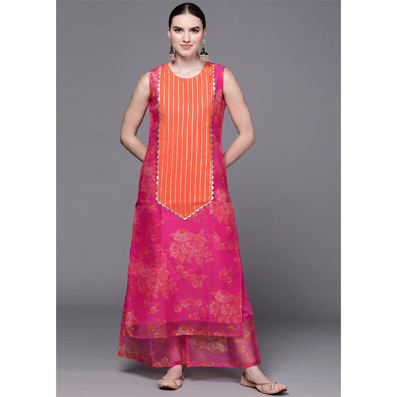 2 Pc Pink Readymade Silk Kurti Set - JD986602152