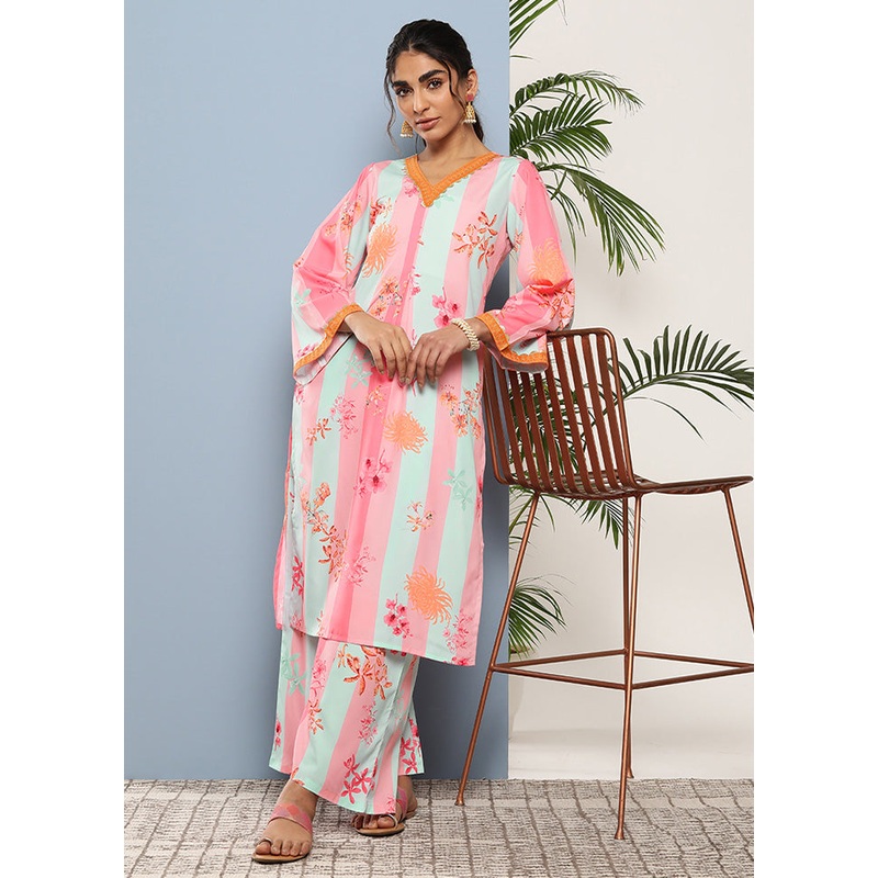2 Pc Pink Readymade Silk Kurti Set - JD986602153