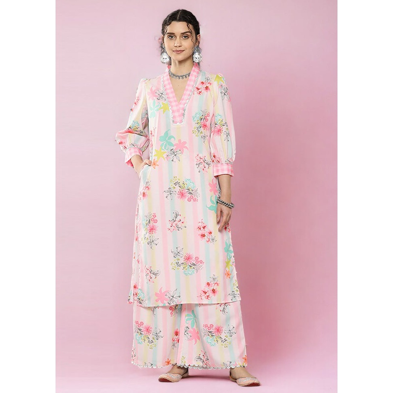 2 Pc Pink Readymade Silk Kurti Set - JD986602154