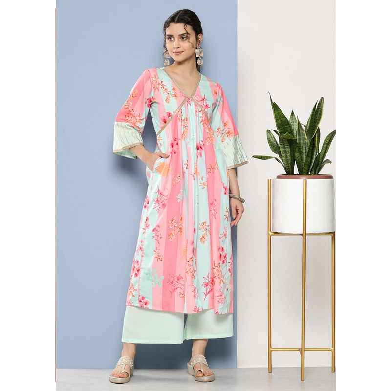 2 Pc Pink Readymade Silk Kurti Set - JD986602155