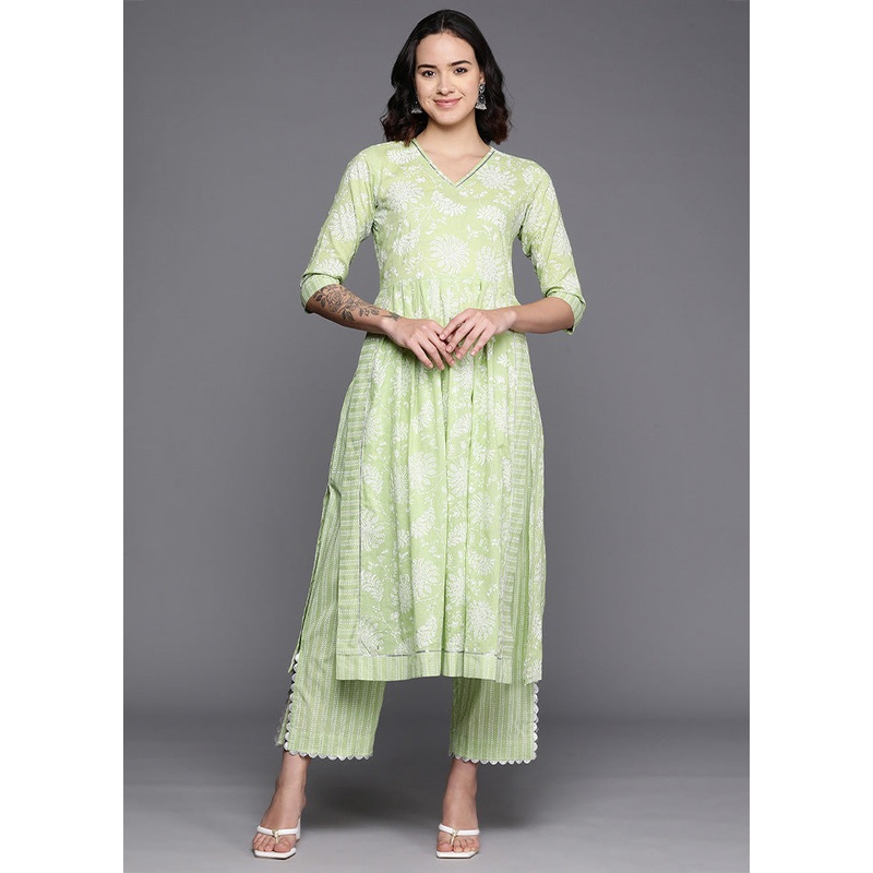 2 Pc Pista Green Pure Readymade Cotton Kurti Set - JD986602147