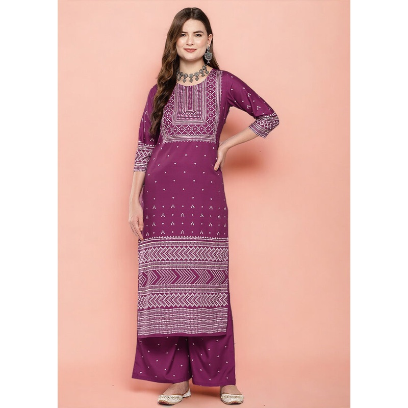 2 Pc Purple Readymade Silk Kurti Set - JD986602146