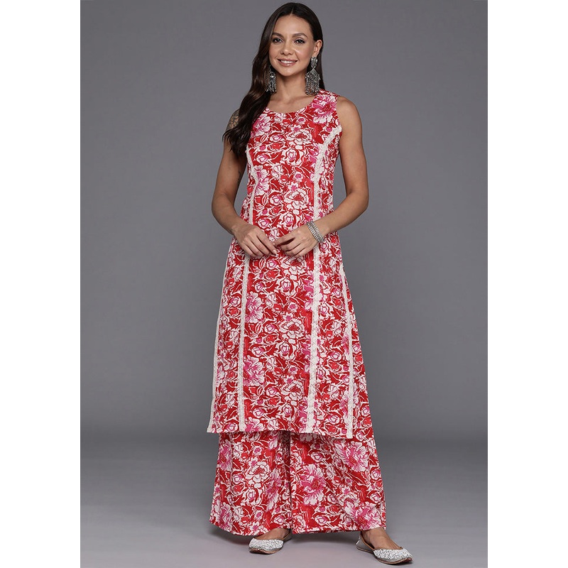 2 Pc Red Pure Readymade Cotton Kurti Set - JD986602143