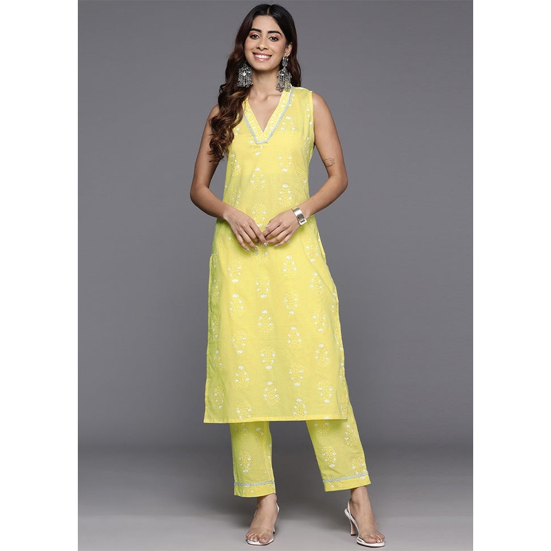 2 Pc Yellow Pure Readymade Cotton Kurti Set - JD986602136