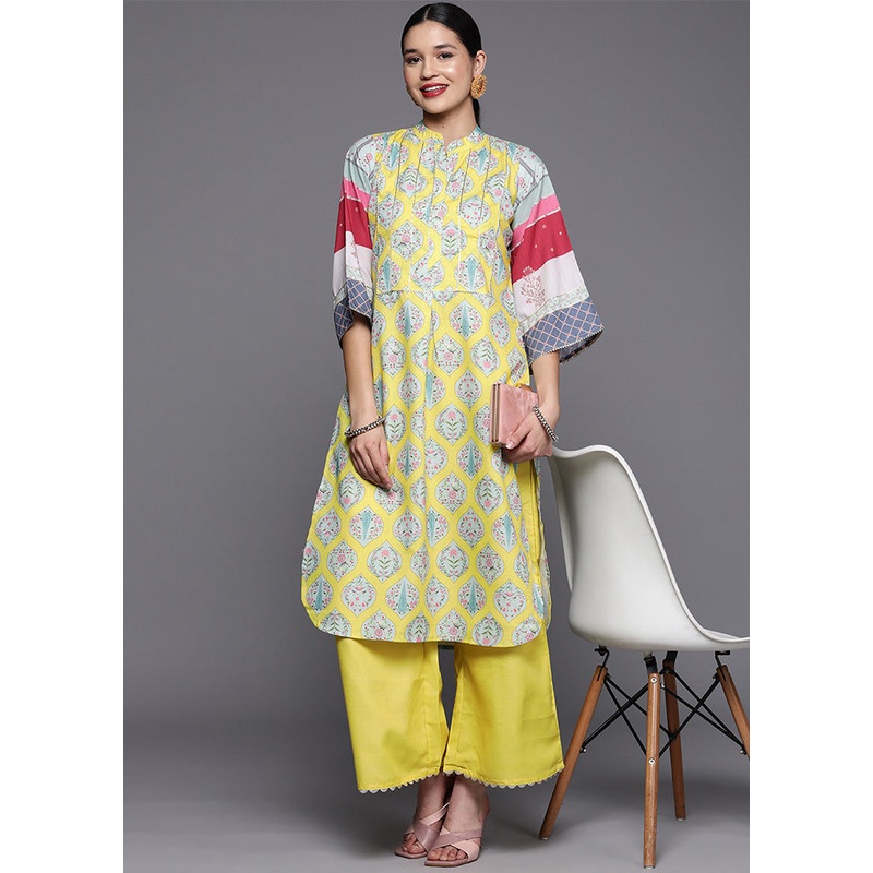 2 Pc Yellow Pure Readymade Cotton Kurti Set - JD986602137