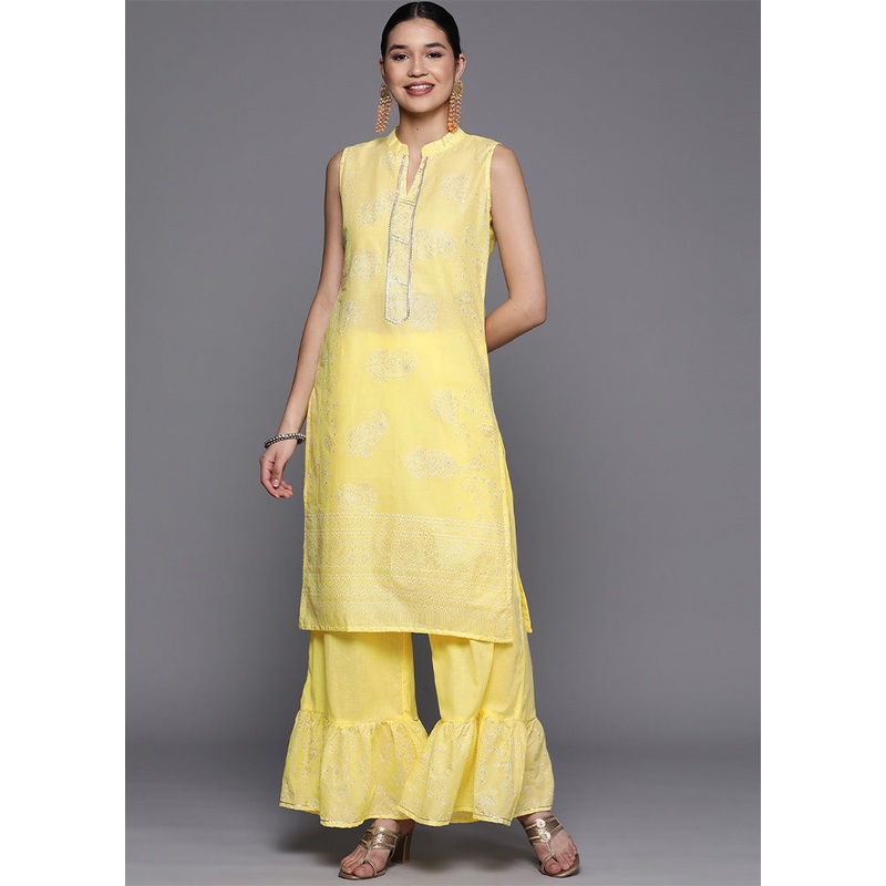 2 Pc Yellow Pure Readymade Cotton Kurti Set - JD986602138