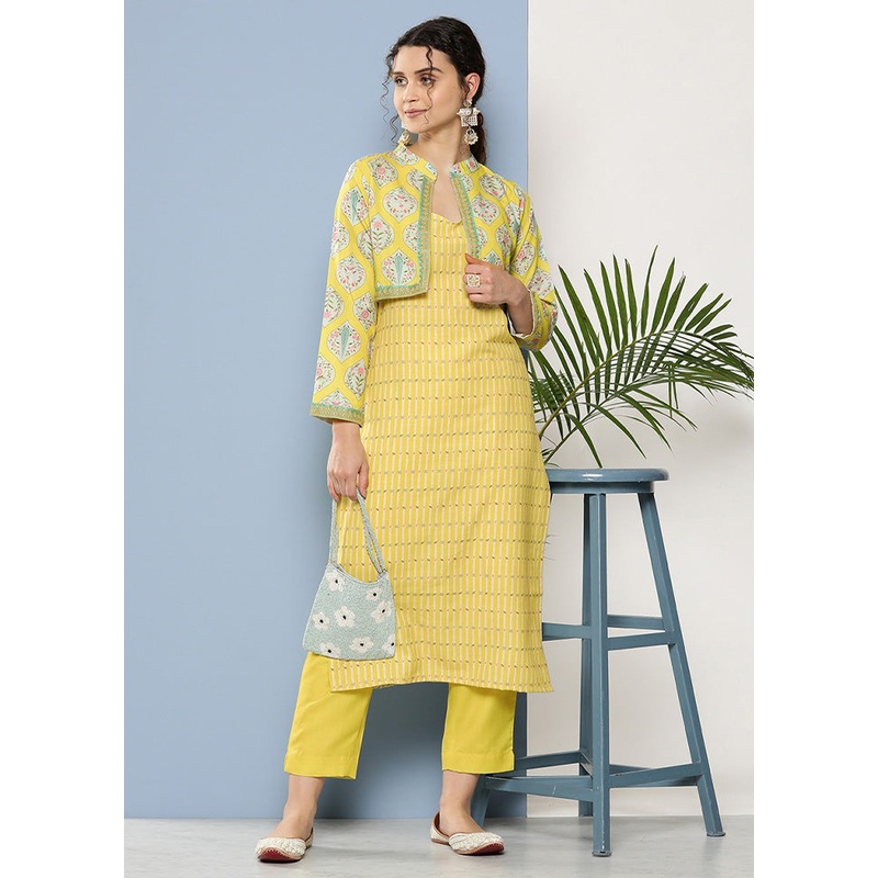 2 Pc Yellow Readymade Cotton Kurti Set - JD986602135