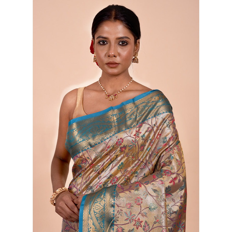 Cream Kanjivaram Silk Saree With Blouse Piece - JD986602243