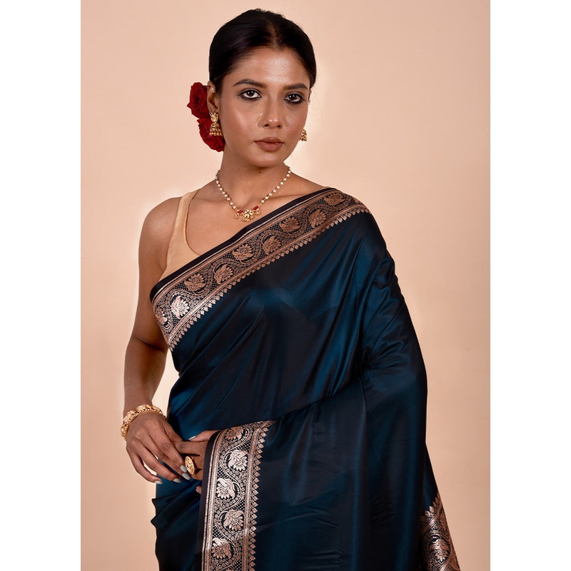 Green Banarasi Silk Saree With Blouse Piece - JD986602242