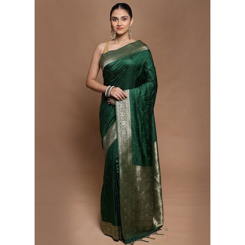 Green Dupion Silk Saree With Blouse Piece - JD986602127