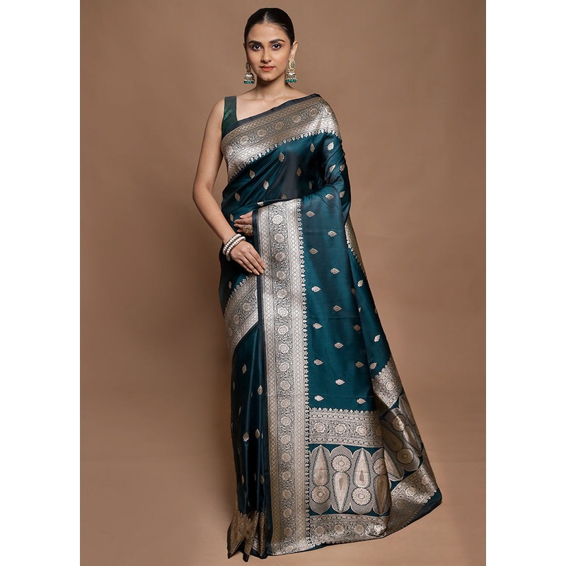 Green Katan Silk Saree With Blouse Piece - JD986602123