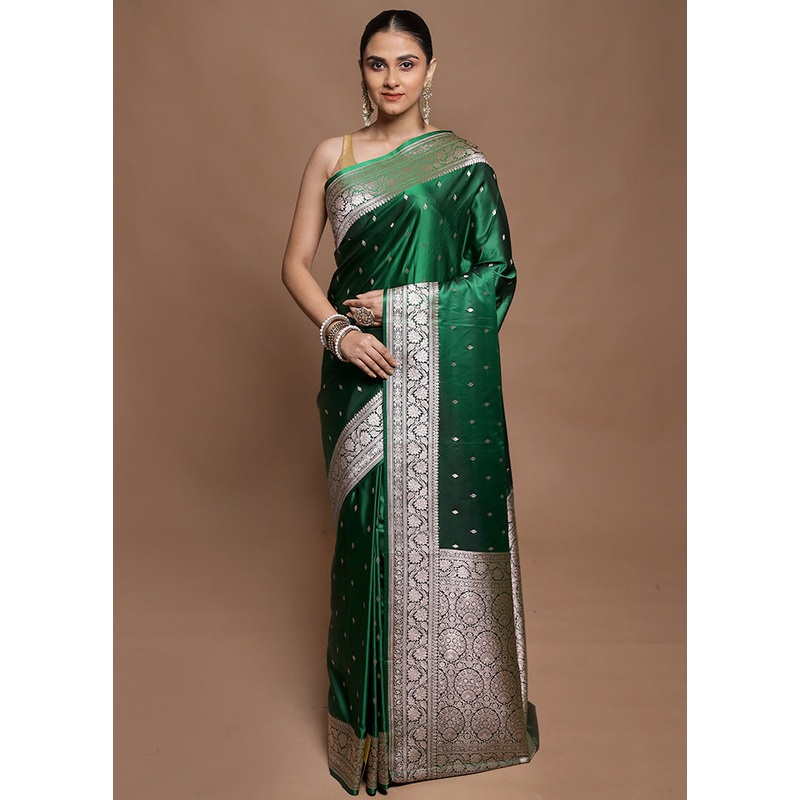 Green Katan Silk Saree With Blouse Piece - JD986602124