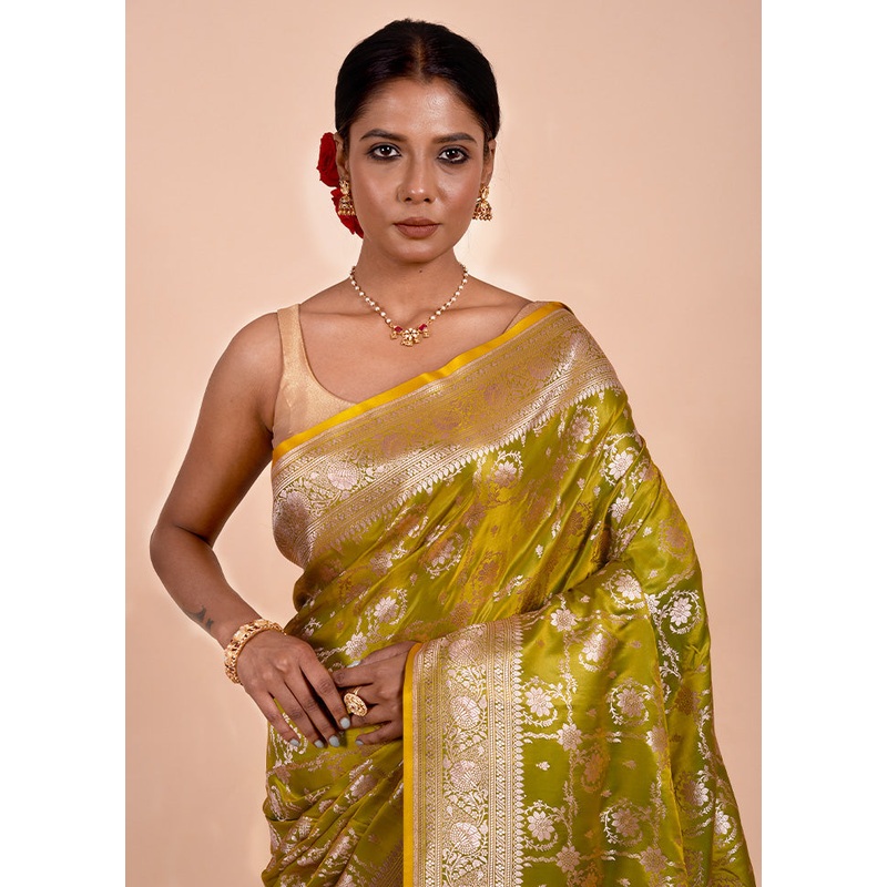 Green Katan Silk Saree With Blouse Piece - JD986602239