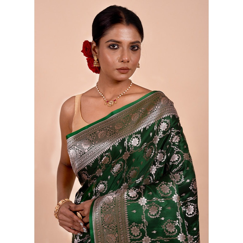 Green Katan Silk Saree With Blouse Piece - JD986602240