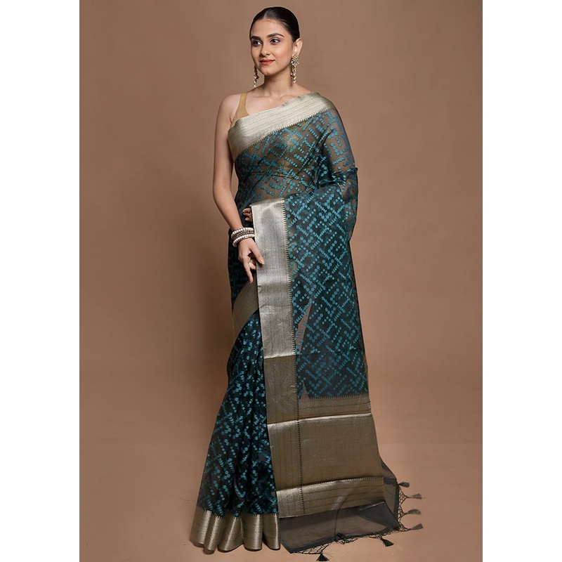 Green Kora Silk Saree With Blouse Piece - JD986602119