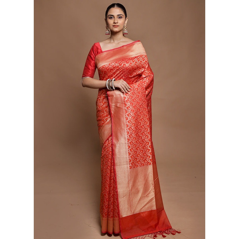 Green Kora Silk Saree With Blouse Piece - JD986602120