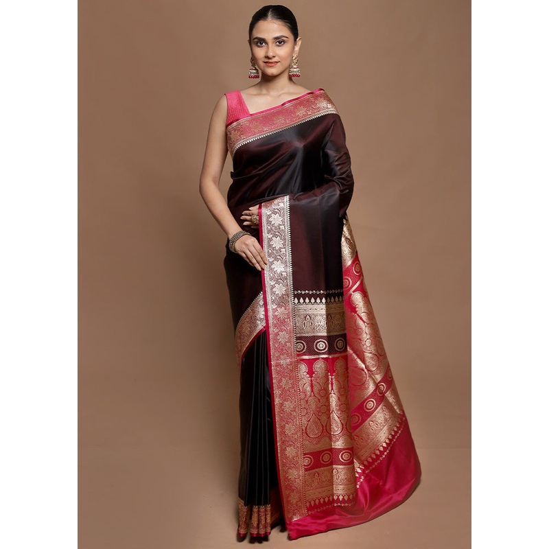Maroon Banarasi Silk Saree With Blouse Piece - JD986602111